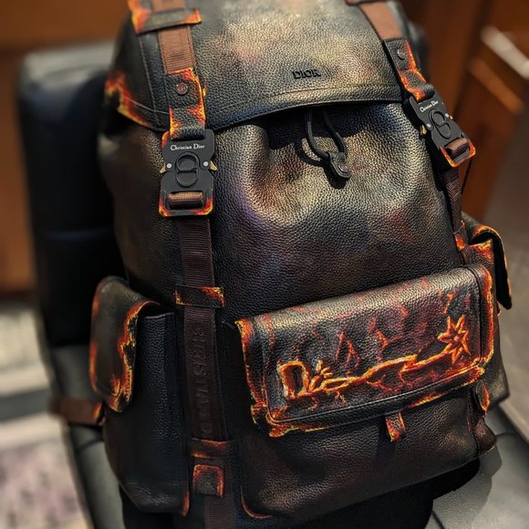 NWT AUTH HIT THE ROAD MENS BACKPACK CACTUS JACK X DIOR LEATHER LARGE DEADSTOCK - Picture 3 of 16
